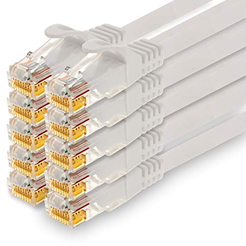 1CONN - Cable de red de 2,0 m, Ethernet, LAN y cable de conexión para máxima velocidad de Internet y conecta todos los dispositivos con conector RJ 45 blanco - 10 unidades