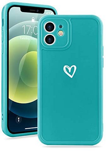 Micoden Cover per iPhone 12, Custodia per iPhone 12 in Silicone Liquido Ultra Sottile Donna Cuore Custodia con Rivestimento in Morbido Case Protezione Completa Fotocamera per iPhone 12,Verde