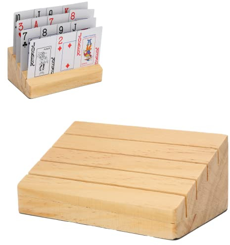 Dioche Spielkartenhalter aus Holz – Freihändige Spielkartenablage für Pokerkarten – Robuster Kartenorganizer aus Holz mit 4 Fächern