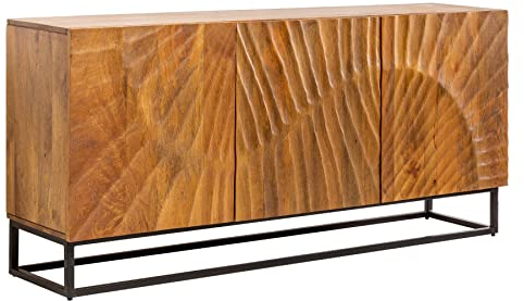 Riess Ambiente Massives Sideboard Scorpion 140cm braun Mangoholz aufwendige 3D Schnitzereien Massivholz Kommode Anrichte