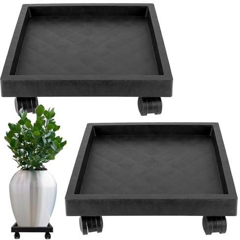 JOIKIT 2 Pack 11.8 Inch Square Plant Caddy with Wheels, Heavy Duty Rolling Plant Stand, Wheeled Planter Saucer Tray, Square Pot Trolley for Indoor Outdoor