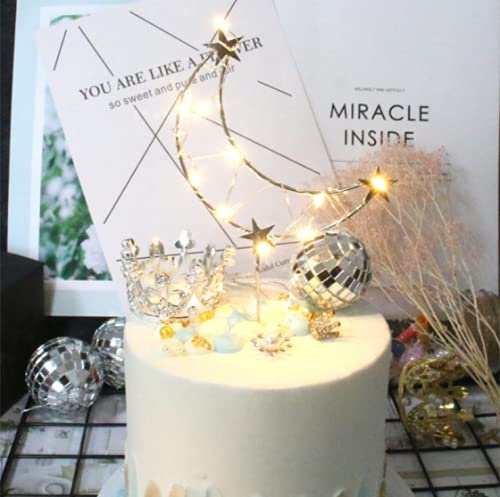 Metal Cake Decoration Star Moon Cake Topper For Birthday Wedding Valentine's Day Baby Shower Baking Party Supplies(Silver)