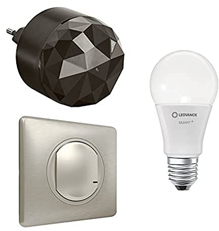 LEGRAND - Pack de Démarrage pour Éclairage Connecté Céliane with Netatmo - 1 Ampoule Connectée E27 Dimmable + 1 Interrupteur Connecté + 1 Prise Connectée - Titane