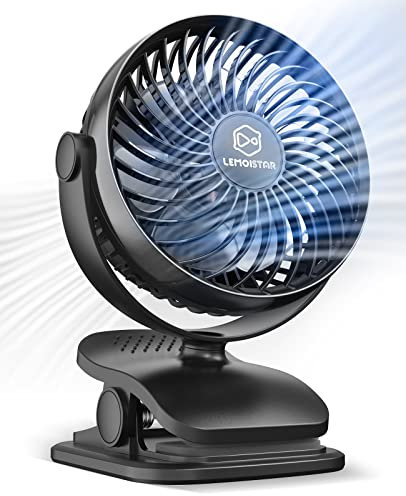 AA Battery Operated Clip on Fan, Stroller Fans, USB Powered Portable Desk Fan 4 Speeds Personal Golf Cart, Small Table Fan, Wireless, for Camping Hurricane Office Bed-Black(NO BATTERY)