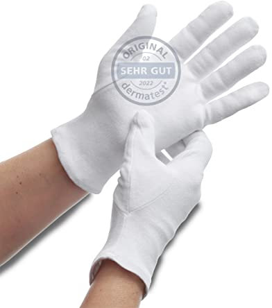 DarBene Baumwollhandschuhe Soft 12 Paar-L, Dermatest: Sehr Gut, 100% Baumwolle, Trikothandschuhe, Stoffhandschuhe für Handmasken, perfekte Passform, weiß