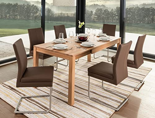 Tischgruppe Esstisch Karlo 1XL ausziehbar Kernbuche Tisch 140(190) x90 cm + 6 Schwingstühle Gonda Sky Espresso Esszimmer Wohnzimmer Massivholz, Holzart:Kernbuche lackiert