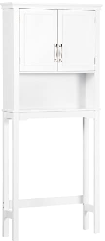 kleankin Mueble sobre Inodoro Armario Alto para Lavadora con 2 Puertas Balda Ajustable Interior y 1 Estante de Almacenaje para Baño WC Carga 30 kg Antivuelco 71x20,5x165 cm Blanco