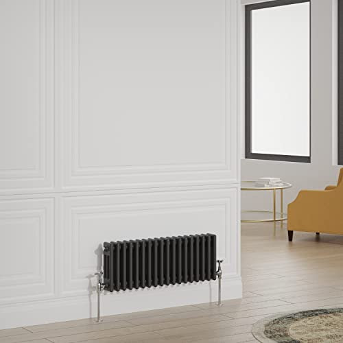 Warmehaus Traditional Radiator Triple Column Black Horizontal Cast Iron Style Central Heating Radiator - 300x830mm