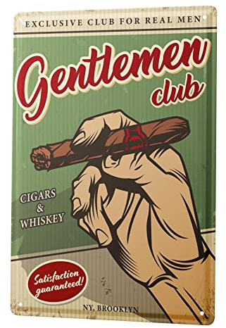 Blechschild Retro - Vintage Metall-Poster für die Männerhöle - Zigarre Gentlemen Club Motiv - 20 x 30 cm