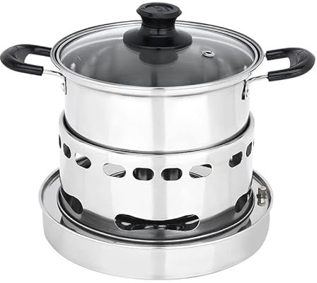 Spirituskocher Innenraum Mit Topf Campingkocher, Camping-Spiritus Kocher Für Draussen Picknick Feuerkessel Kein Strombedarf Im Wilden Kleinen Topf Kann Zum Camping Verwendet Werden (20cm)
