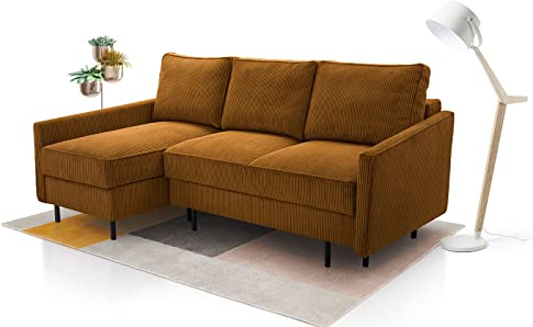 Siblo Sofa mit Schlaffunktion 220x110x137 cm - Elegante Ecksofa mit Schlaffunktion - Couch L Form 3 Sitzer für Wohnzimmer - Komfortables Schlafsofa - Sofa 3-Sitzer - Ziegel - Links