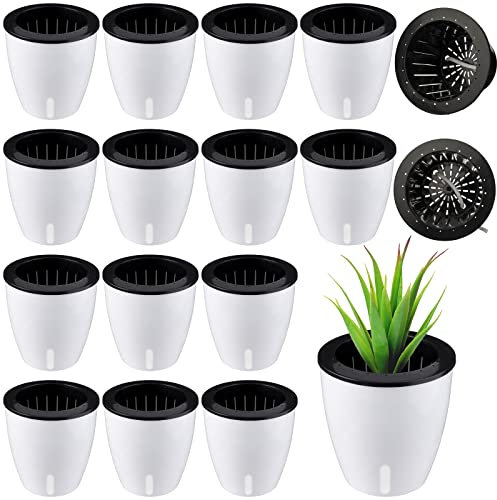 Eccliy 14 Pieces 5 Inch Indoor Plant Pots Self Watering Planters with Drainage Holes Plastic Flower Pots with Water Indicator White Violet Pots for Indoor Outdoor Garden Home Office Decor