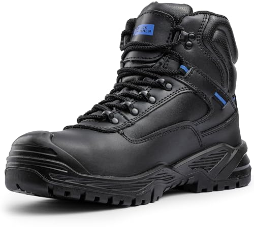 Black Hammer Mens Work Boots Lightweight - Steel Toe Safety Shoes with Non-Slip Outsoles, Comfort for Any Job 6600 (9 UK, Black)
