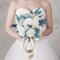 Fouriding Bouquet da sposa in stile vintage bianco crema con rose artificiali per damigella d'onore (grande)