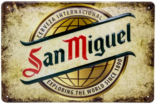 Geprägtes Retro Blechschild passend für San Miguel Fans, Liebhaber und Genieser – vintage Bier Schild, 20 x 30 cm