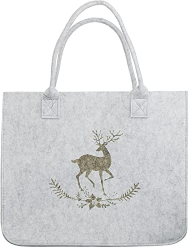 Brandsseller Filztasche mit Hirsch Prägung ca. 38 x 19 x 32 cm Einkaufstasche Shoppingbag Freizeittasche Hellgrau