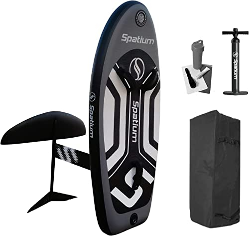 Spatium Inflatable Wing Foil Board with Aluminum Carbon Hydrofoil with Accessories Inflator Pump, Backpack, Safe Leash, Fix Kit Hydrofoil Surfboard Dark Gray 135L