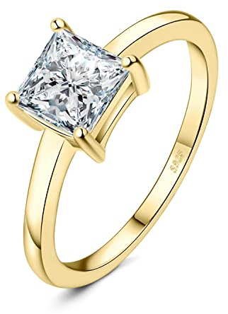 JewelryPalace Klassisch Prinzessschliff 1ct Zirkonia Solitär Promise Ring Damen, Schmuck Set, Verlobungsring Damenring Silber 925 mit Stein Frauen, Simulierte Diamant Jubiläum Eheringe Vergoldet 54