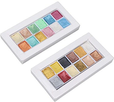 LIZEALUCKY 24 Farben Metallisches Glitzerpigment, Professionelles Aquarell-Set, Solides Perlglanz-Aquarellfarben-Set, Tragbares Kunstzubehör Für Künstler, Hobbyisten, Studenten, Malerei
