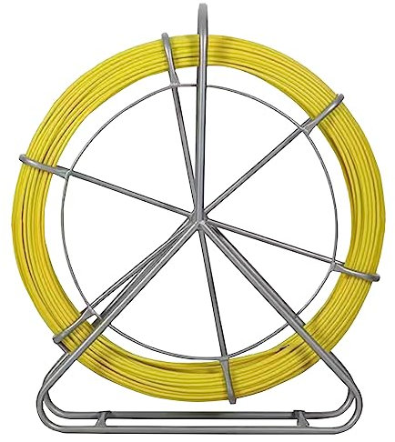 YTFLOT Fiberglass Fish Tape 6MM 426FT Fishing Tape Cable Rods Fish Tape Duct Rodder Wire Puller with Cage and Wheel Stand