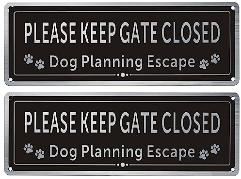 CDXHOME Schild mit Aufschrift Please Close The Gate Matal, Hundeplanung, Fluchtschild, gebürstetes Aluminium, langlebige Tinte, UV-geschützt, wetterbeständig, langlebig, 8,9 x 24,8 cm, 2 Stück