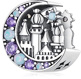 NINGAN 925 Sterling Silber Mondschein Schloss Beaded Charm Mehrfarbige Opal-Perlen Geeignet für Damen Armband Halskette Festliche Geburtstagsgeschenke