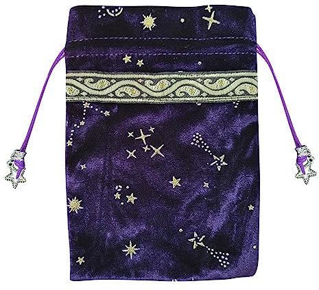 TROONZ Samt Tarot Beuteltasche | Handgeschenktüten - Tarot-Würfelbeutel mit Kordelzug, Stern-Mond-Muster, 13 x 18 cm, Handgeschenkbeutel für Tarotkarten-Würfel, Tarot-Enthusiasten
