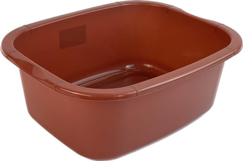 NIAM 11 Litres Rectangular Washing Up Bowl Eco Made Plastic Basin Mixing Sink Tidy Organizer Large Kitchen Portable Dish Washtub (Bronze (Light Brown))