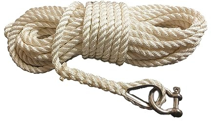 14mm 3 Strand Nylon Rope Anchor Line With Stainless Steel Thimble & Shackle - Anchor Rope - Mooring Rope (30 Metres)