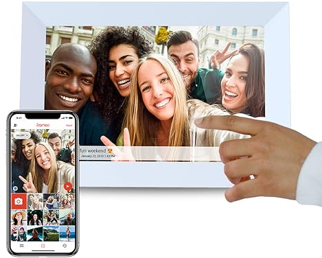 PRIXTON - Prado Digitaler Bilderrahmen - 10-Zoll-IPS-Bildschirm - WLAN - HD-Auflösung von 1280x800-1 GB/16 GB Speicher - 2 Lautsprecher - Verbindung über Frameo-App, Mini-USB-OTG, SD/MMC/MS (Weiß)