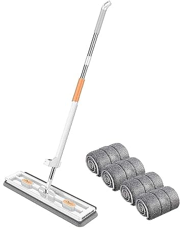 Großer Flachmop, 2023 Neu Großer Flach Mopp Bodenwischer, Bodenwischer Große Flächen mit 137cm Langem Edelstahl Griff, Industrie Wischmopp mit Drehbarer Wischkopf
