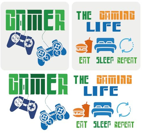FINGERINSPIRE 2 Stück Eat Sleep Spiel Malschablone 30x30 cm Wiederverwendbare Game Controller Muster Zeichenvorlage Spielzimmer Schablone Zum Malen Auf Holz Wand Stoff Papier Möbeln