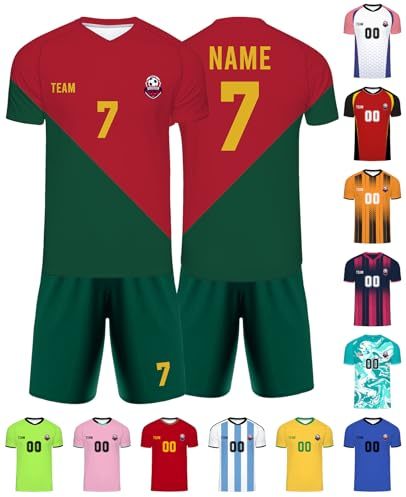 Xiuyours Fußball Trikot mit Namen Personalisiert Fussballtrikot für Kinder Jungen Herren Tshirt Personalisierte Fussball Geschenke Jungs, XS~6XL