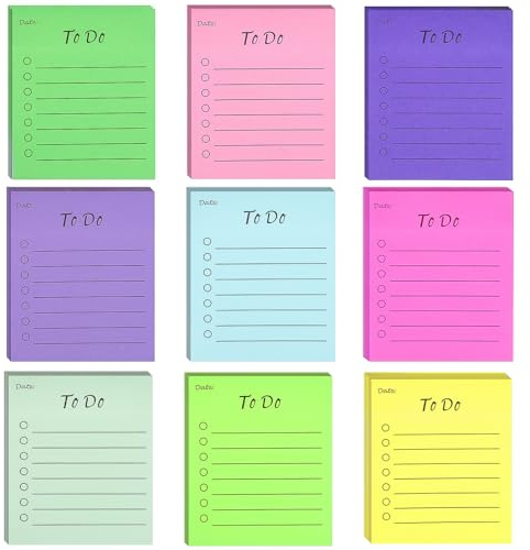 9 Pack to Do List Sticky Notes, Lined Sticky Notes, Do List Notepads | 450 Sheets, Self-Stick, 9 Colors, 8.9 * 7.6 CM, for School Office Meeting Home Plan Reminder Stationery Supplies