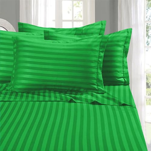 Elegant Comfort Softest and Coziest 6-Piece Sheet Set - 1500 Premium Hotel Quality Microfiber - Deep Pocket, Wrinkle Resistant 6-Piece Damask Stripe Bed Sheet Set, King, Emerald Gren