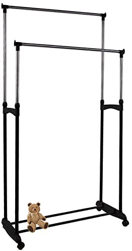 RELOVE Portant à vêtements,Portant Hauteur et Largeur Réglables, penderie Double sur roulettes vestiaire Mobile avec 2 Barres de Hauteur réglable (bipolaire)