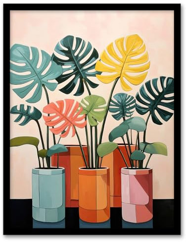 Wee Blue Coo Monstera Fanfare House Plant Nursery Artwork Framed Wall Art Print 18X24 Inch