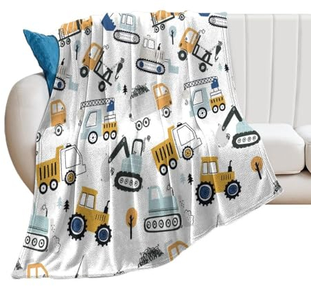COALHO Überwurf, Cartoon, LKW, Bagger, Sofa, Couch, flauschige, warme Decke, Jungenzimmer, Dekoration, Bauausrüstung, LKW, Auto, Bett, Plüsch, Überwurf, Flanell-Überwurf, 80 x 100 cm