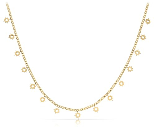 Made by Nami Edelstahl Damen Kette in Gold mit kleinen runden Plättchen Geschenke für Frauen Schmuck Damen 40 + 5 cm Länge (Sonnen)