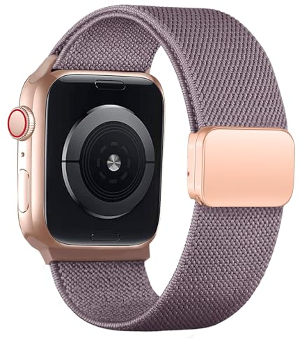 Cinturino Elastico Magnetico per Apple Watch 40mm 38mm 41mm Donne Uomini,Cinturini di Ricambio in nylon intrecciato Banda sportiva solo loop per iWatch SE Serie 9/8/7/6/5/4/3/2/1,Viola fumo