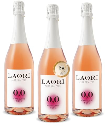 Laori Sparkling Rosé alkoholfrei 3x750ml | Alkoholfreier Sekt mit den fruchtig-floralen Noten der Merlot & Pinot Noir Trauben | 0,0% Alkohol, vegan & ohne künstliche Aromen | Nur 24 kcal pro 100ml