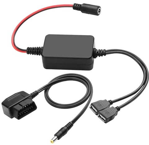 XMSJSIY Câble d'alimentation OBD OBD2 vers USB 12 V 24 V 36 V 16 broches OBD2 mâle vers 12 V 6 A 5521 DC/5 V 2,5 A Dual USB femelle Câble adaptateur de charge avec bouton interrupteur et boîte