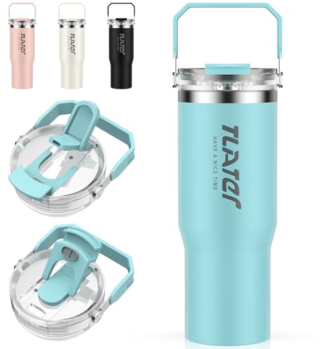 Tlater Kaffeebecher to Go, 30 oz Trinkflasche mit Strohhalm, 900 ml Trinkbecher mit Deckel und Strohhalm Doppelwandiger Edelstahl Vakuum Auslaufsicherer Coffee to Go Becher