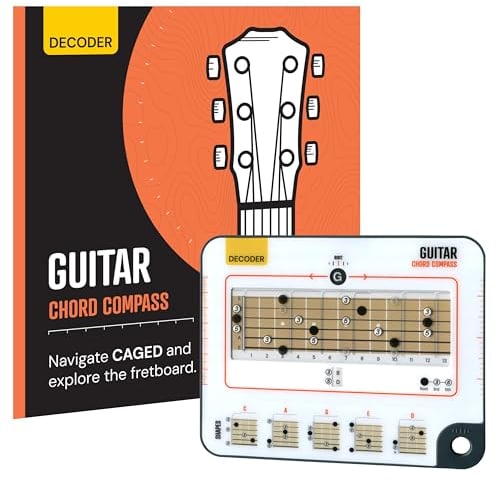 Sliding Guitar Chord Compass & Book - Back to School Music Learning Tool - Learn CAGED System, Build 1000+ Chords in Any Key, Fretboard Decoder & Theory Book - For Beginner to Advanced Guitar Players