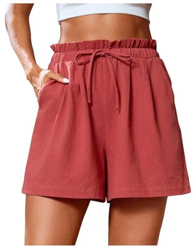 Shorts Women Sport, Kurze Hose Schwarz Damen, Laufshorts Gummiband Leichte Sommershorts High Waist Damenshorts Sexy Einfarbig Leinenhose Gerades Bein mit Kordelzug Trainingshose Baggy Freizeit