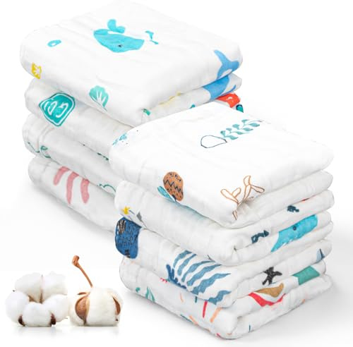 Musselin Baby Mulltücher - 8 Stück Baby Spucktücher, 50x25cm, 100% Baumwolle, für Jungen & Mädchen
