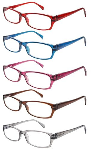 ZONLON 5er-Pack Stilvolle Lesebrillen für Damen, Blaulichtfilter, Quadratische Federscharniere, Robuste Computer-Lesebrille (5 gemischte Farben, 4, Dioptrien)