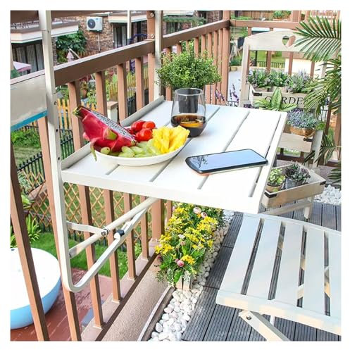 ZXCASDF Hängetisch für den Balkon，Balkontisch klappbarer Hängetisch，Wetterfester Hängetisch für den Garten，Couchtisch für den Balkon，Outdoor Beistelltisch,Höhenverstellbar(White)
