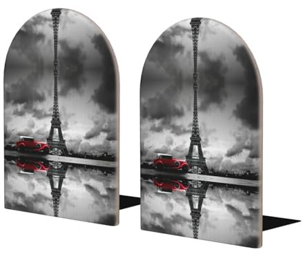 Serre-livres en forme de voiture rouge devant la tour Eiffel pour étagères, serre-livres lourds, support pour la maison, le bureau, la bibliothèque, l'école