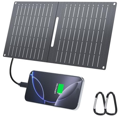 Ecosonique - Panel de carga solar plegable de 15 W/30 W/60 W, carga rápida dual USB-A y USB-C, IP67 impermeable ETFE, ultraligero portátil para camping, compatible con iPhone, Samsung, Google Pixel